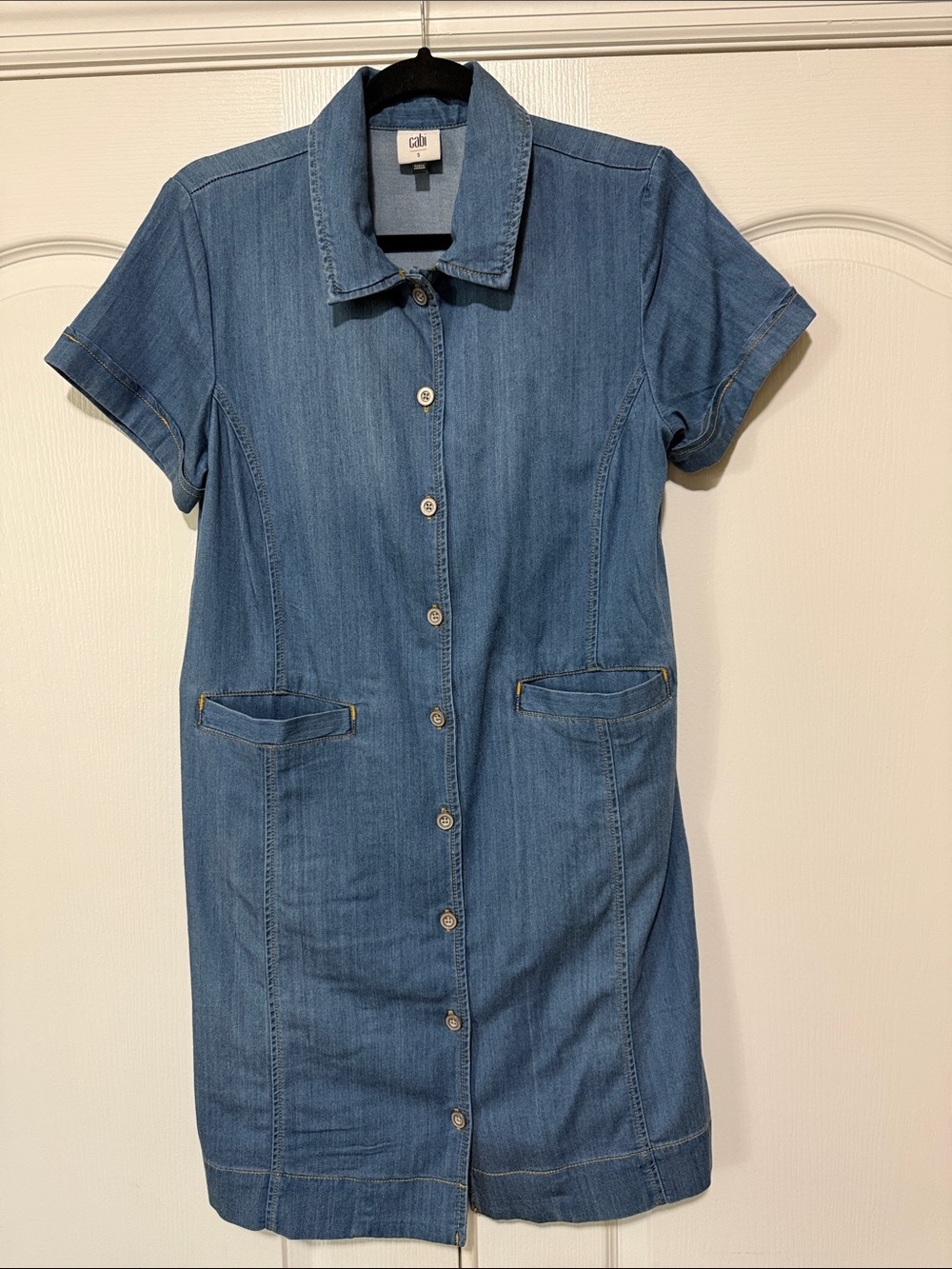 CAbi Denim Blue Short-Sleeve Button-Front Mini Dress